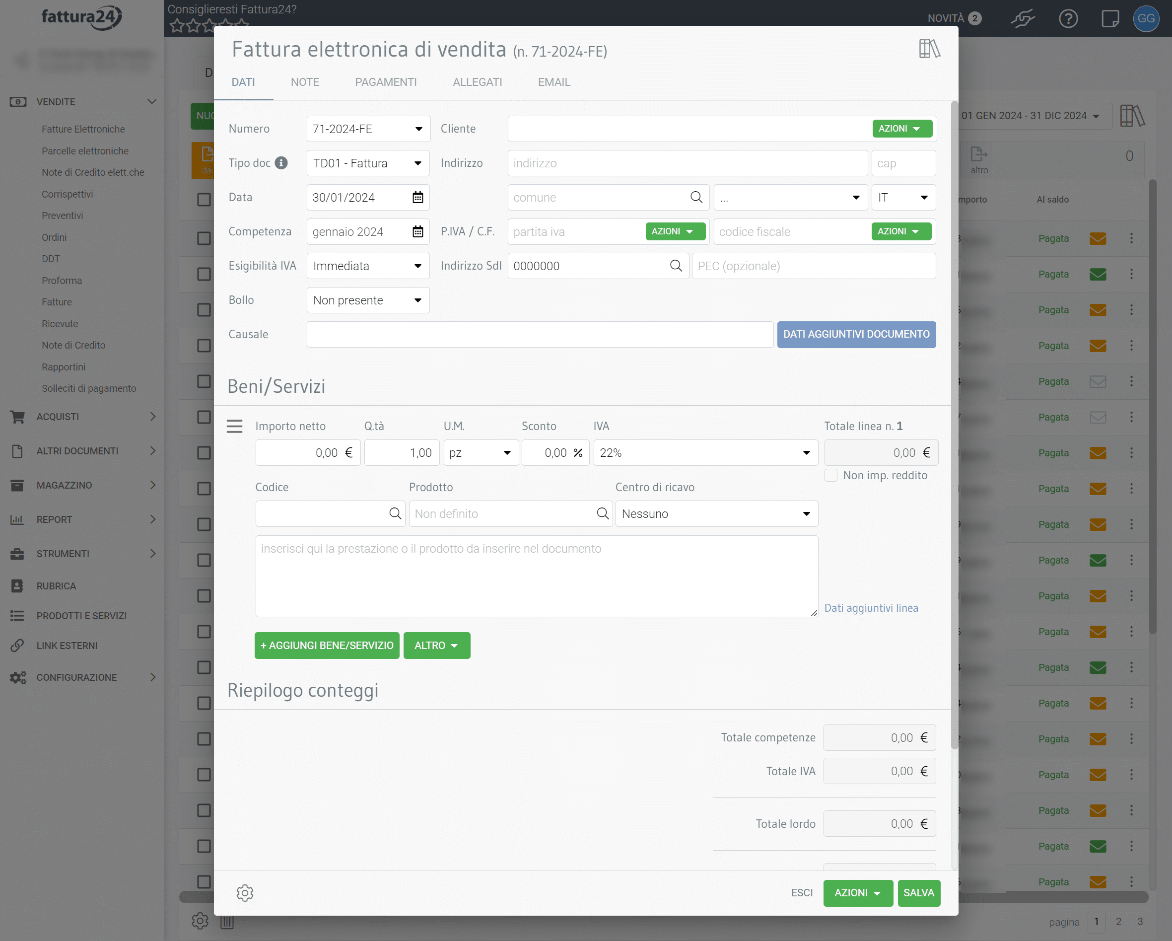 Screenshot del software fattura24